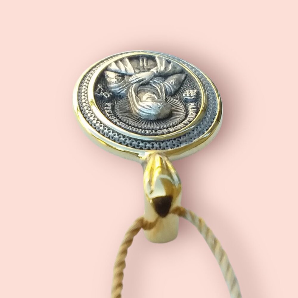 Orthodox Virgin Mary Pendant 925 Sterling Silver 24K Gold Plated Religious NEW - Picture 5 of 12